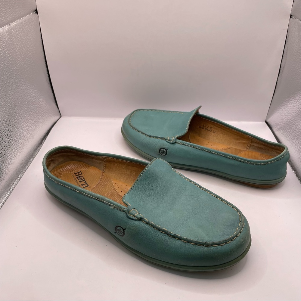 Woman’s born loafers leather teal 
Size 8.5 slip on mules flats